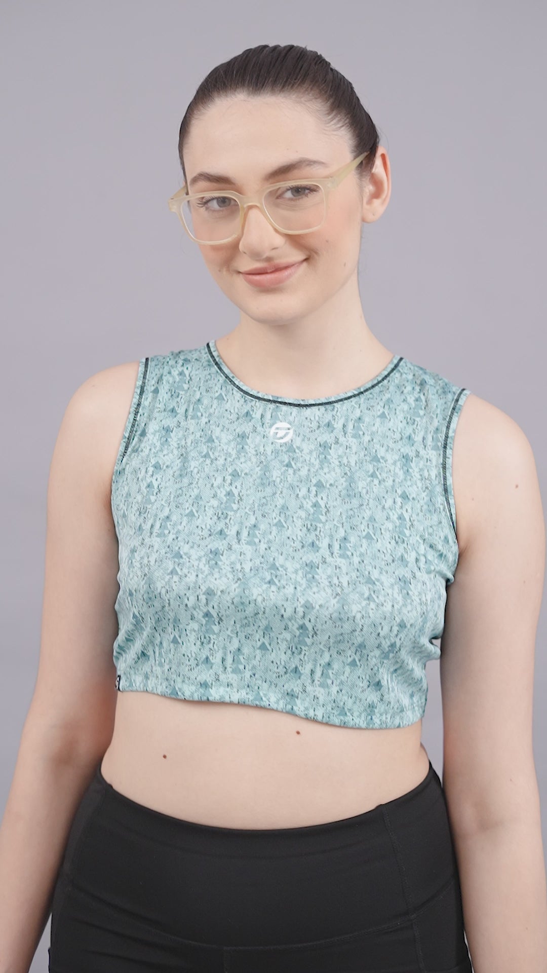 Women's Crop Top – Abstract Printed Polyester - Aqua