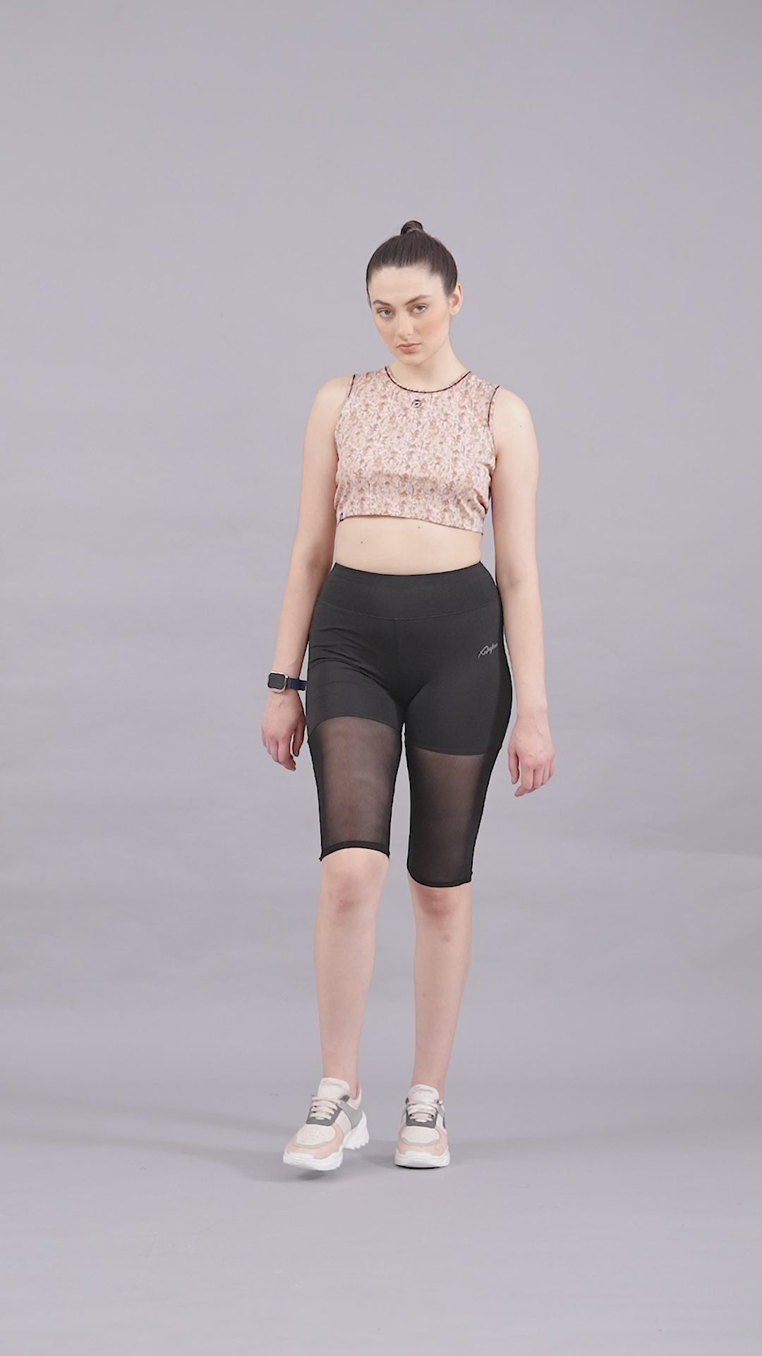 Women's Crop Top – Abstract Printed Polyester - Brown