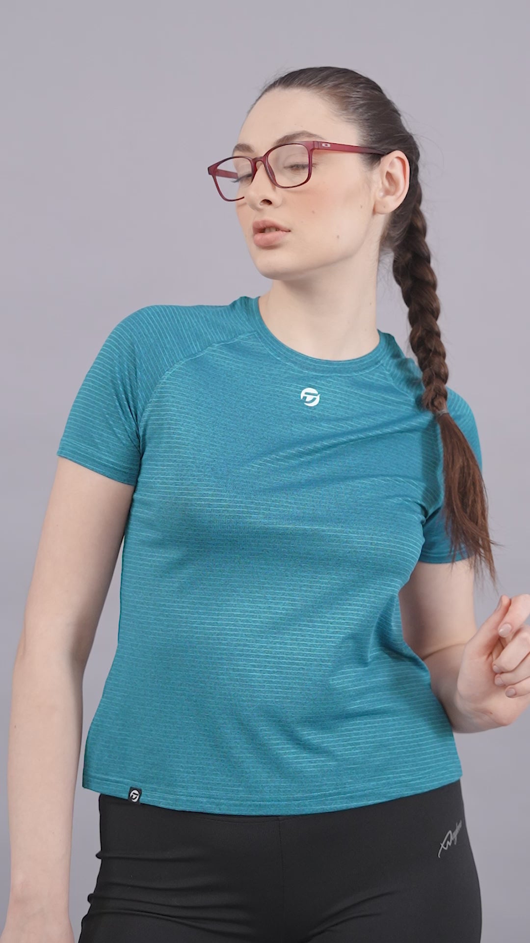 Women's Plain T-shirt – Striped Melange Look - Air Force