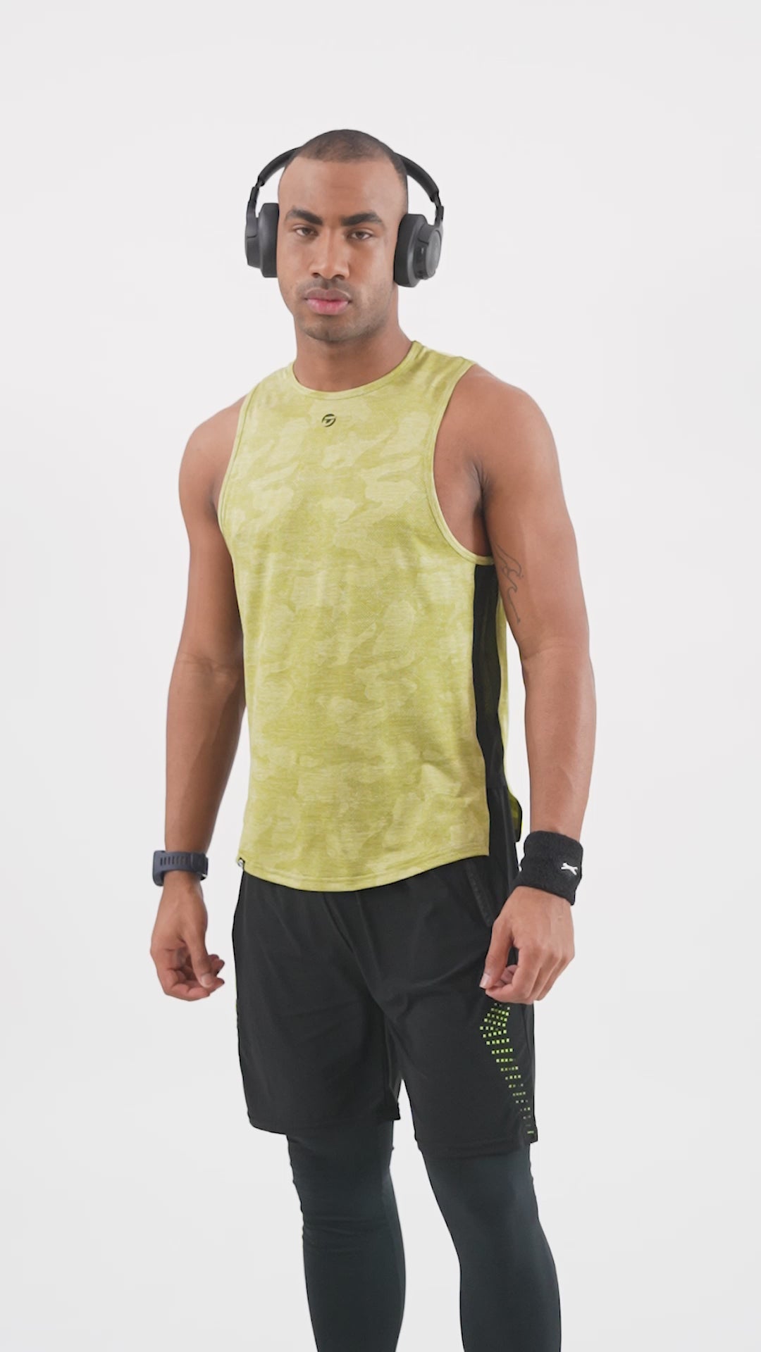 Drizone Self Jacquard Panel Tank Top – Sleeveless Performance Wear - Yellow