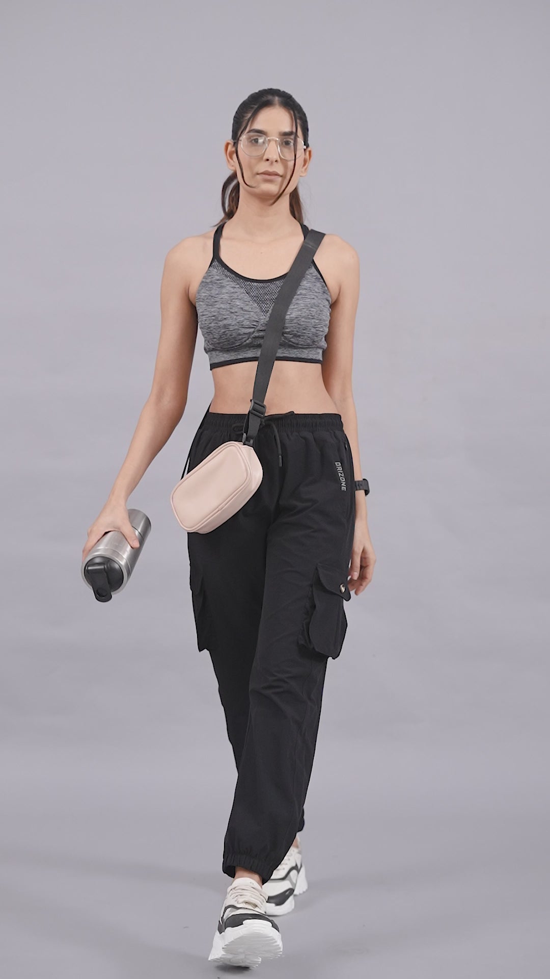 Women's Cargo Jogger – Nylon Terry Stretch Comfort - Black